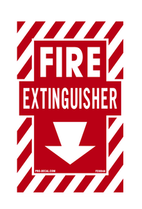 Fire Extinguisher Arrow Down Red decal label