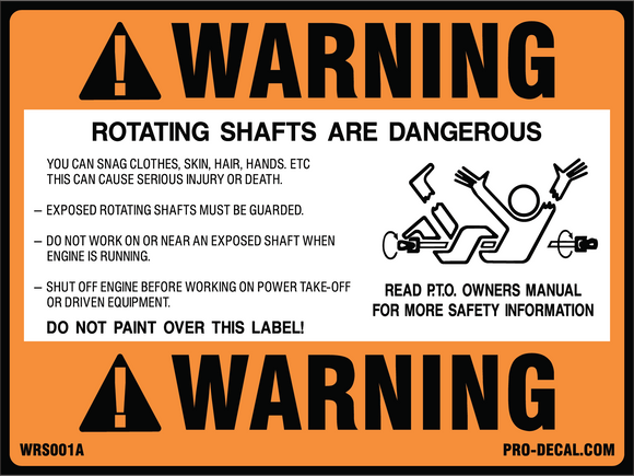 Warning rotating shafts safety and warning decal