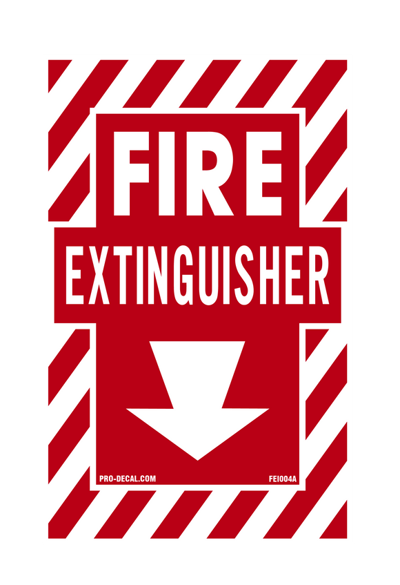 Fire Extinguisher Arrow Down Red decal label