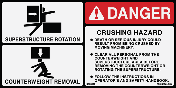 Danger crush hazard superstructure safety and warning decal label