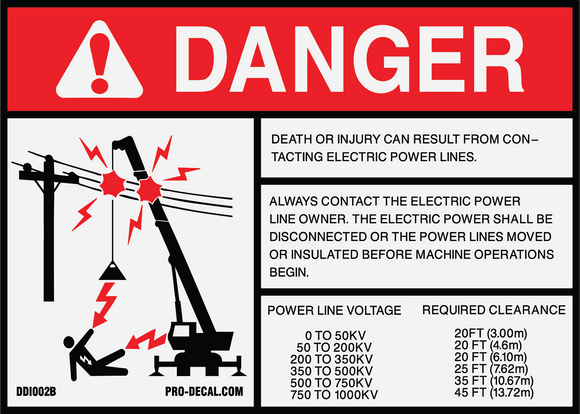 Danger death or serious injury can result from contacting power lines safety and warning decal