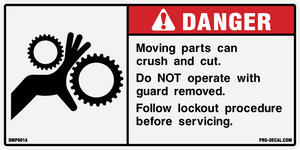 Danger moving parts safety and warning decal