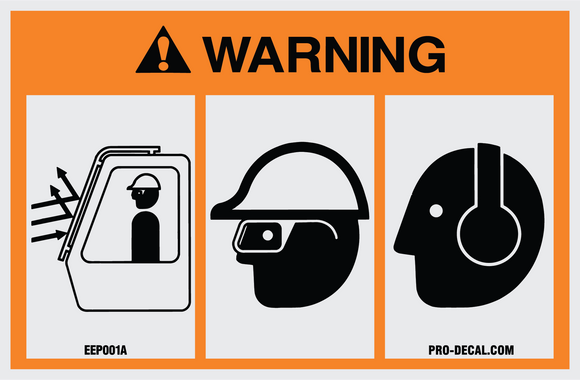 Warning eye and ear protection safety and warning decal