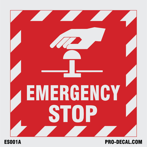 Emergency stop safety and warning decal