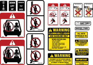 Universal forklift safety and warning decal kit