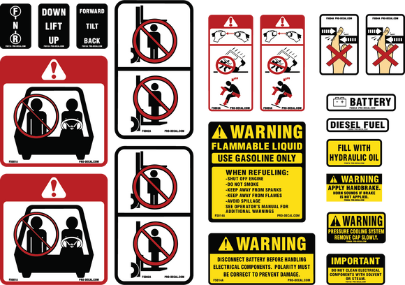 Universal forklift safety and warning decal kit