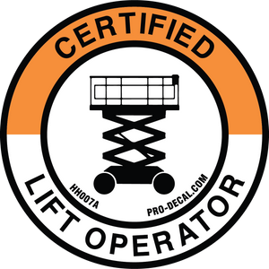 certified lift operator hard hat decal