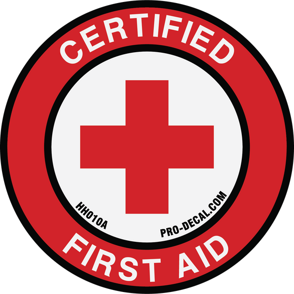 Certified first aid safety and warning hard hat decal