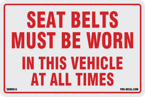Seat belts must be worn safety and warning decal
