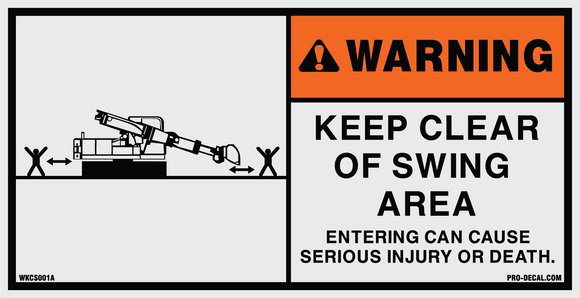 Keep clear of swing area safety and warning decal