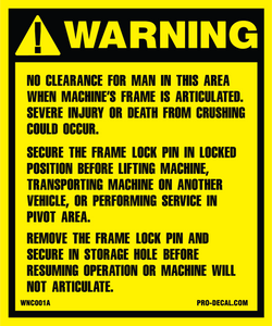 Warning no clearance safety and warning decal