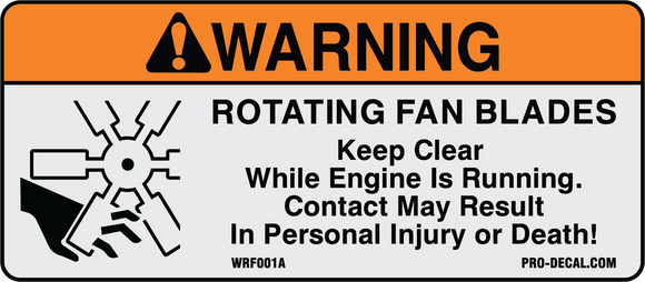 Warning rotating fan blades safety and warning decal